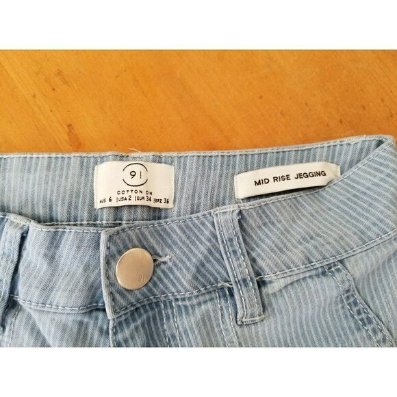 91 Cotton On Mid Rise Jeggings Blue Stripe Jean Like Pants USA Size (2) 25 x 27 - Picture 2 of 4